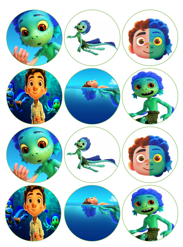 set of 12 Luca the Sea Monster edible paper, cupcake cookie toppers decorations