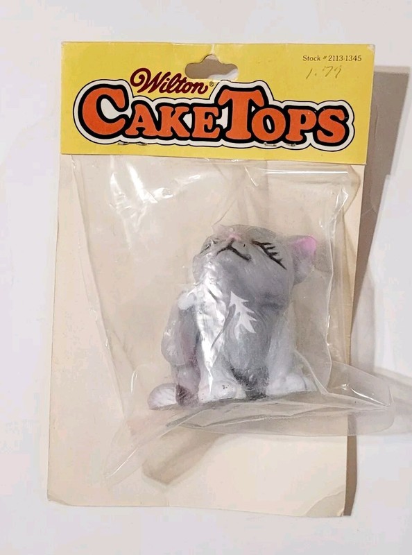 Vtg Wilton Cake Tops 1980 Topper Cat Gray Kitty 2113-1345 Cupcake NOS Hong Kong gallery