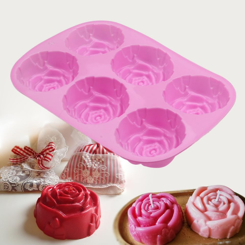 Silicone Mold for Handmade Soap Cake Jelly Pudding Chocolate 6 Cavity Rose Flowe gallery