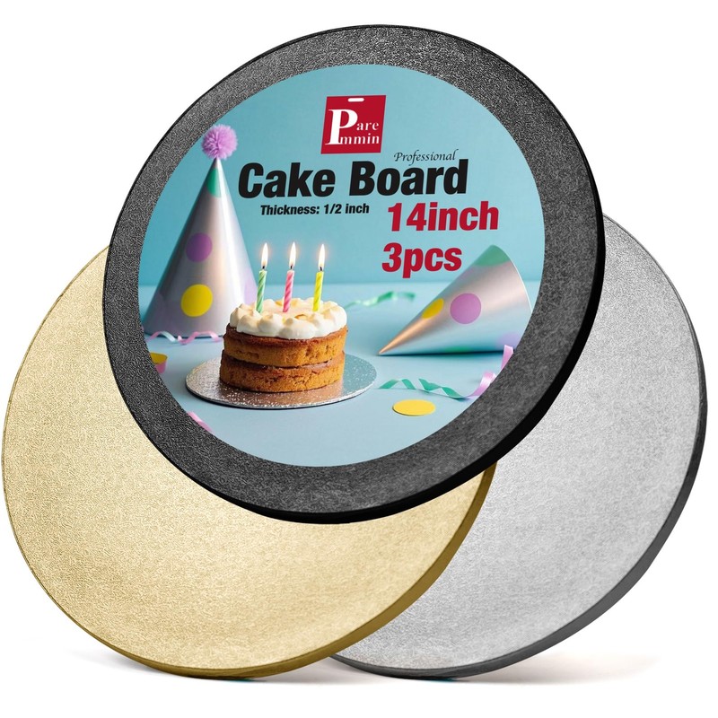 14 Inch Multicolored Round Cake Boards 1/2″ Thick Drums Gold Silver Black 3 PCS