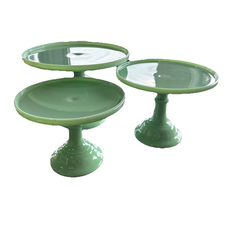 Set of 3 Mosser Glass USA Vintage Style Cake Stand Jadeite Green
