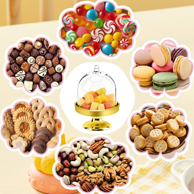12 Pcs Mini Cupcake Stand, Mini Cake Stand with Lid, Gold Clear Small Cake Di... gallery