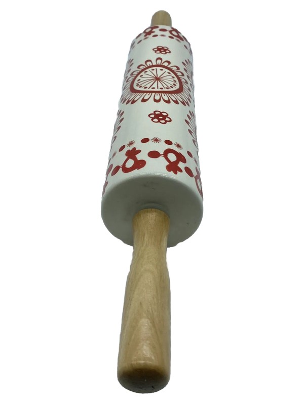 Anthropologie Rolling Pin Mandela Chicken Pattern Red White Ceramic Cottagecore gallery