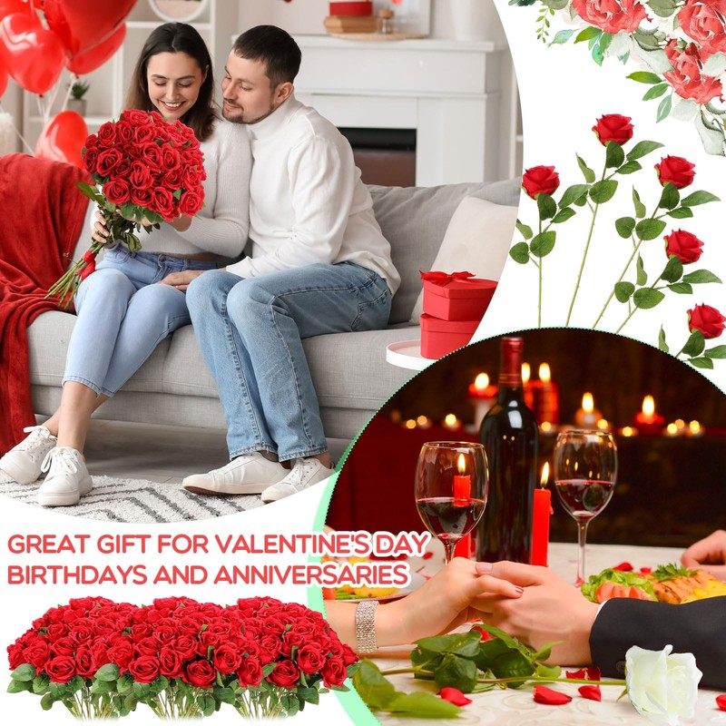 Hotop 120 Pcs Roses Artificial Flowers In Bulklong Stem Artificial Flower gallery