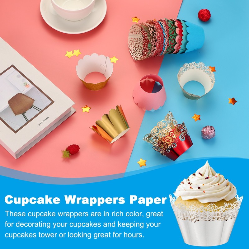 Cupcake Wrappers Paper, 50 Pack Baking Cups Rose Decor, Reflective Silver gallery