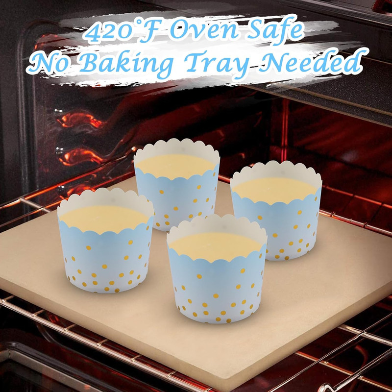 Standard Blue Cupcake Liners with Gold Polka Dots, 50-Pack for Events gallery