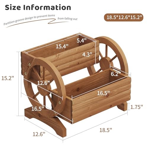 Wooden Wagon Planters for Outdoor Plants, Flower Cart, Wood Planter Boxes Brown gallery