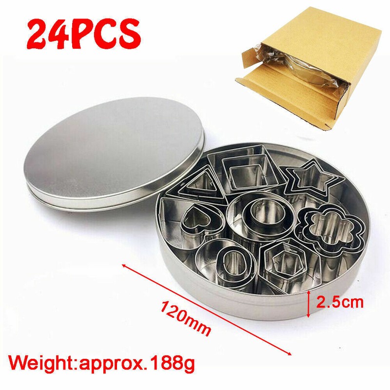 24pcs Stainless Steel Cookie Cutter Mold Biscuit Clay Baking Geometry DIY Tool