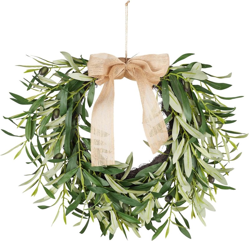 20.87 Inch Artificial Olive Wreaths for Front Door, Real Touch Green Leaf
