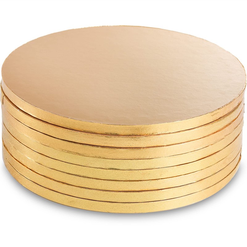8 PCS 12 Inch Gold Foil Round Cake Board Drum 1/2 Inch Thick Sturdy Base DIY