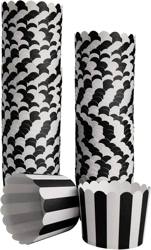 100 Pack Muffin Liners Baking Paper Cups Black and White Stripes Cupcake Line…