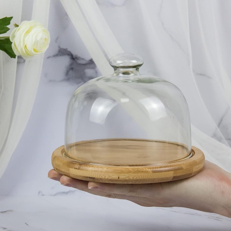 Glass Dessert Dome with Base, Mini Decorative Cake Tray with Glass Dome Cover... gallery