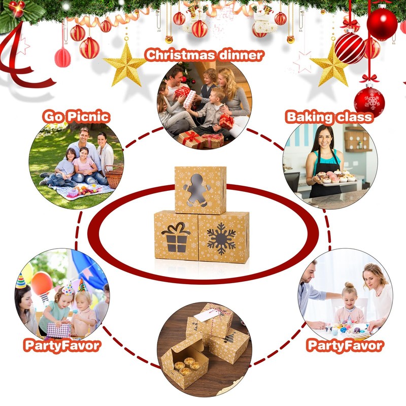 36 PCS Christmas Cookie Boxes 4x4x2.5 Inches Brown Bakery Boxes with Window S... gallery