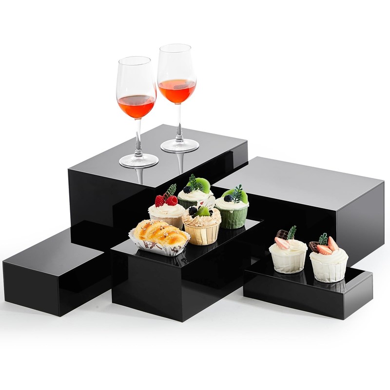 5 Pcs Buffet Risers Set - Acrylic Dessert Cupcake Stands 8" to 12" - Black Displ gallery