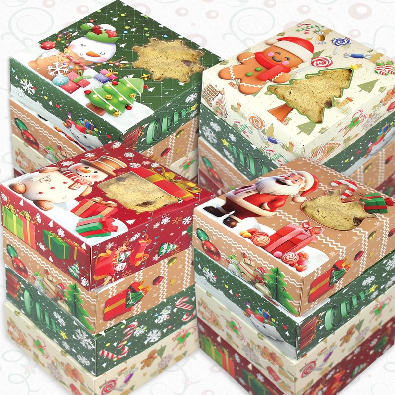 Christmas Cookie Boxes | 24 Pcs Variety Party Pack (4 Unique Designs) | 5” x …