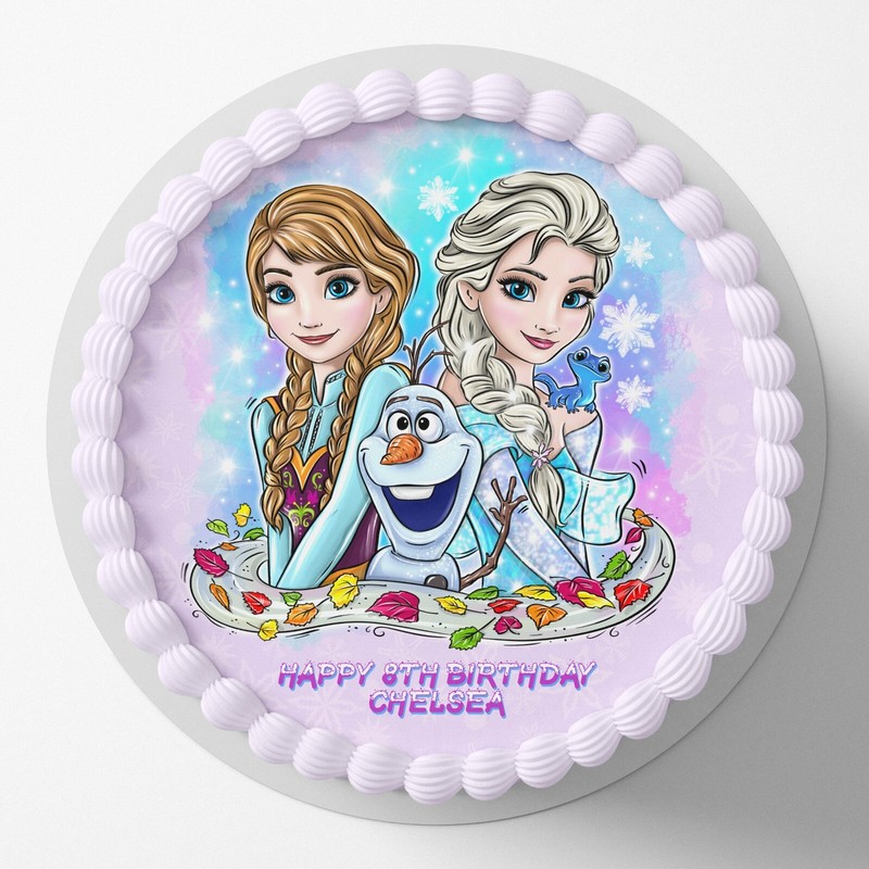 Frozen Anna Elsa Olaf Pre-cut Round Edible Icing Cake Topper