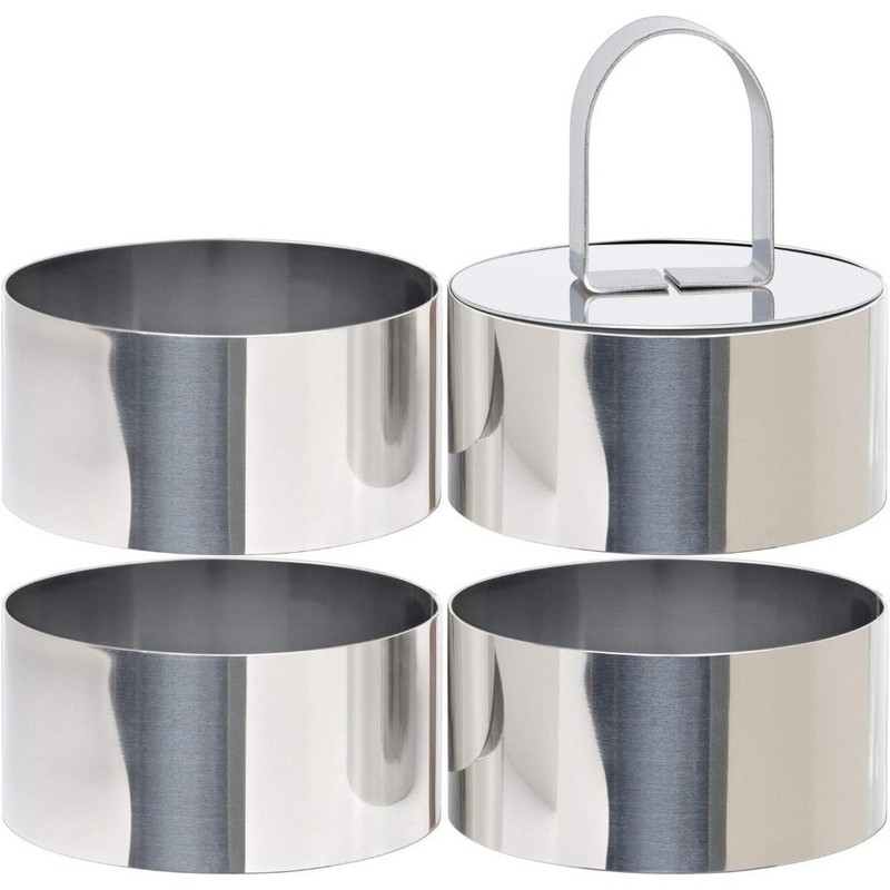 Round Cake Ring Mold, Stainless Steel 3” Cooking Crumpet Rings with 1 Pusher &