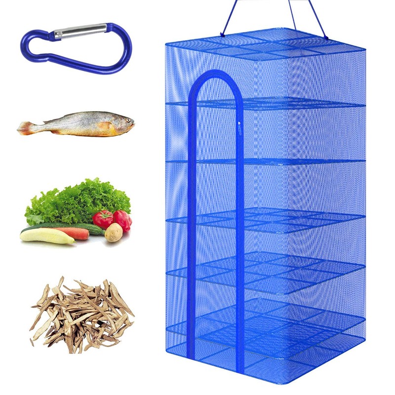 19.7×19.7×37.4 Inch 6 Layer Foldable Mesh Hanging Drying Net Rack w/Zippers