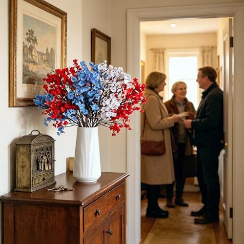 9Pcs 4th of July Baby's Breath Artificial Flowers, Red White Blue Silk, gallery