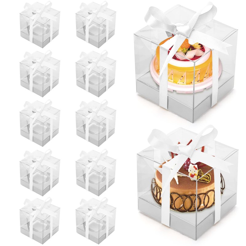 12 Pack Clear Plastic Cupcake Boxes, 3.5 Inch Silver Single Cupcake Container…