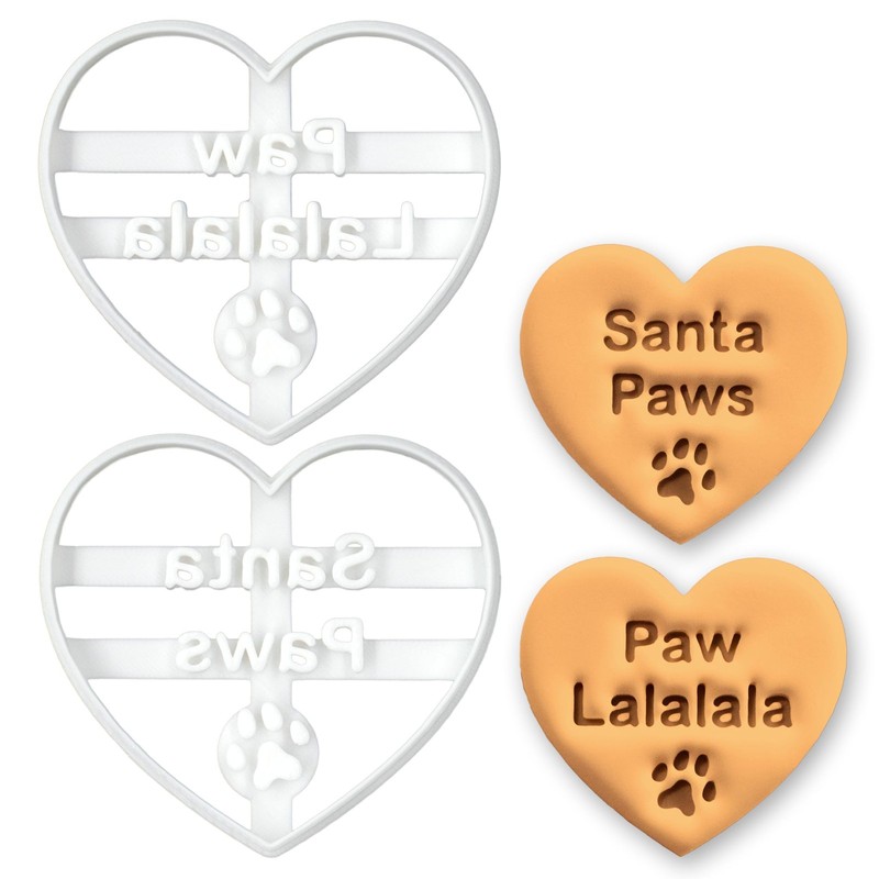 Set of 2 Christmas Dog Heart Cookie Cutters (Santa Paws & Paw Lalalala) – Fes…