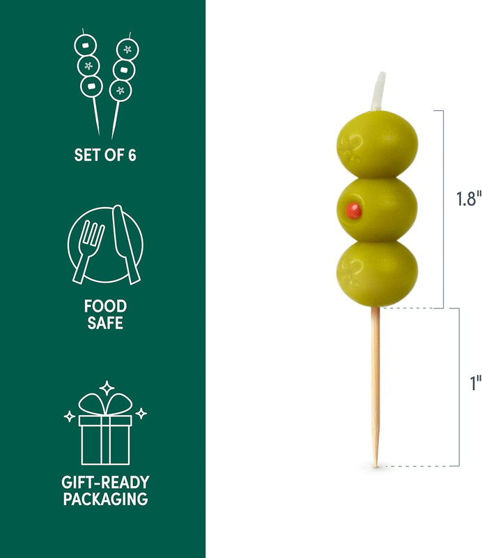 Cocktail Party Olive Birthday Candles – Set of 6 Martini Olive Celebration Candl gallery