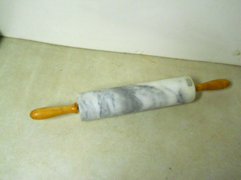 Gray & White Marble Rolling Pin w/ Wood Handles 18″