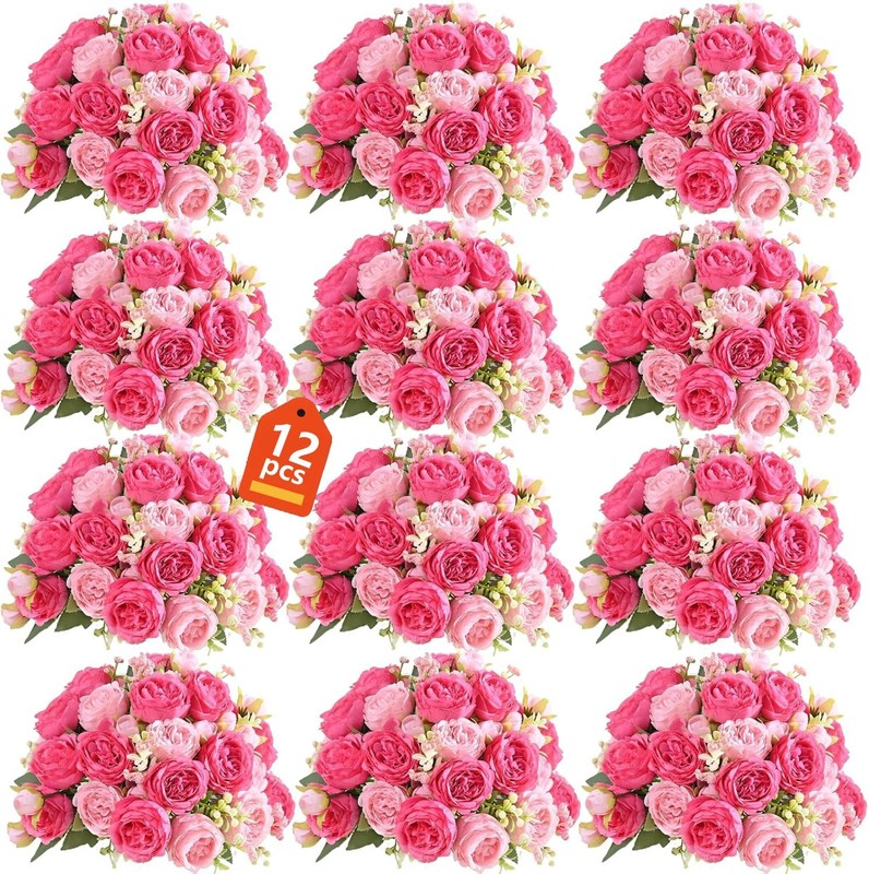 Sugarhulu Peonies Artificial Flowers 12 Bundles Flowers Bouquet Lifelike Silk