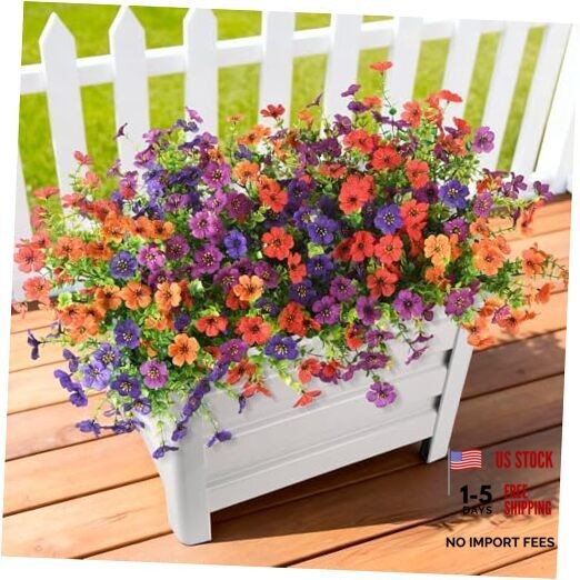 Artificial Flowers for Outdoors, 12 Bundles Double Purple,red,orange
