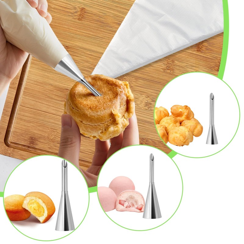 3 Pcs Puff Cream Filling Piping Tips Kit Stainless Steel Long Icing Piping No... gallery