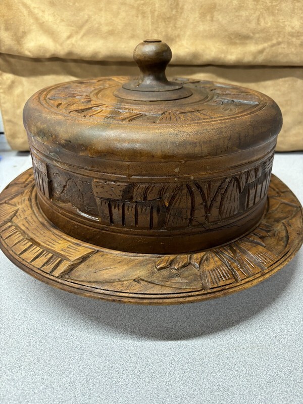 Vintage Cake Plate Teak Wood Cover Hand Carved Serving Plate Philippine gallery