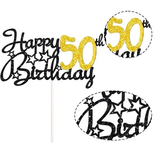 1 Pack Happy Birthday Cake Topper Gold Glitter Number 50 Cheers to 50 50th gallery