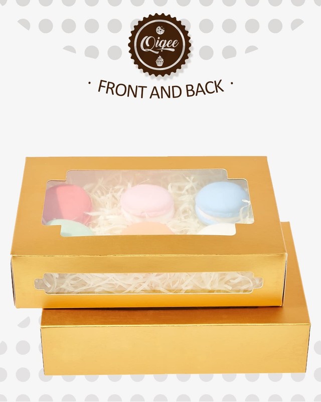 Cookie Boxes 24 PCS 8x5.3x2 Inch Gold Treat Box Window Bakery Donuts Candy gallery