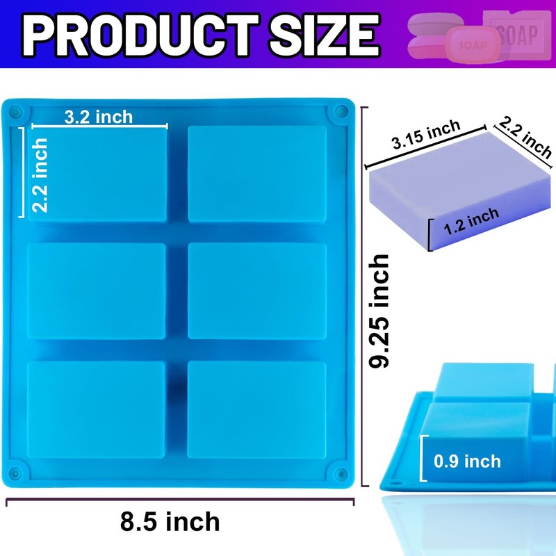 Lerykin LERYKIN 2 Pack Silicone Soap Mold, Blue - Rectangle gallery