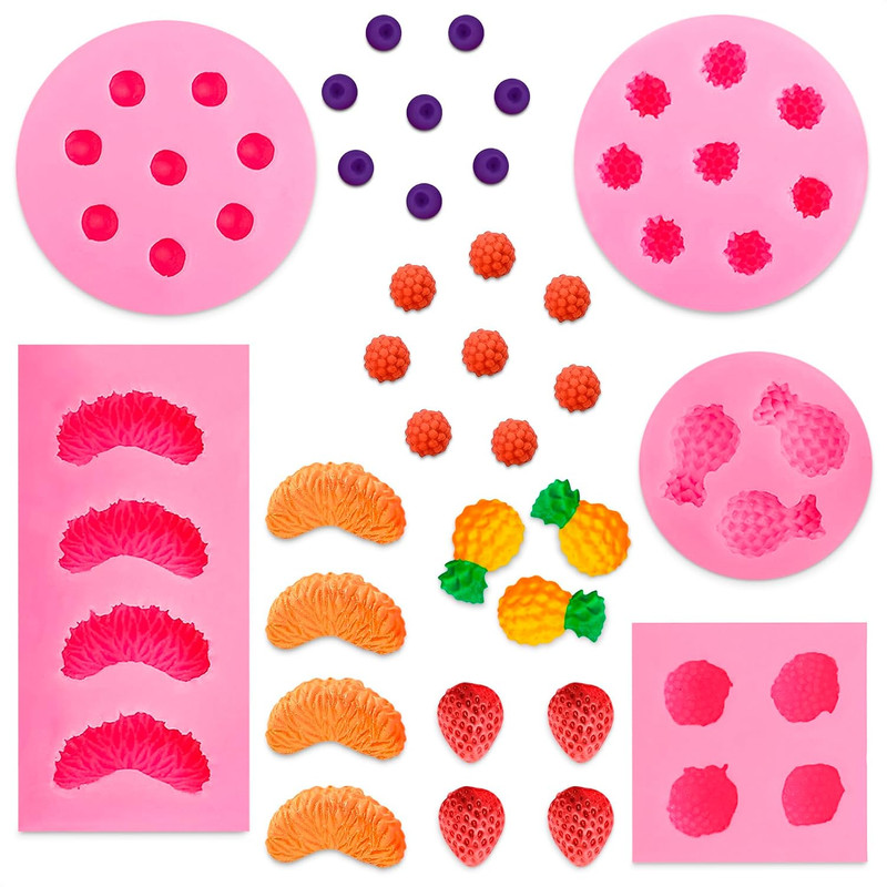 5 Pcs Fruit Molds Silicone – Mini 1 Inch Silicone Gummy Molds with 5 Realistic 3