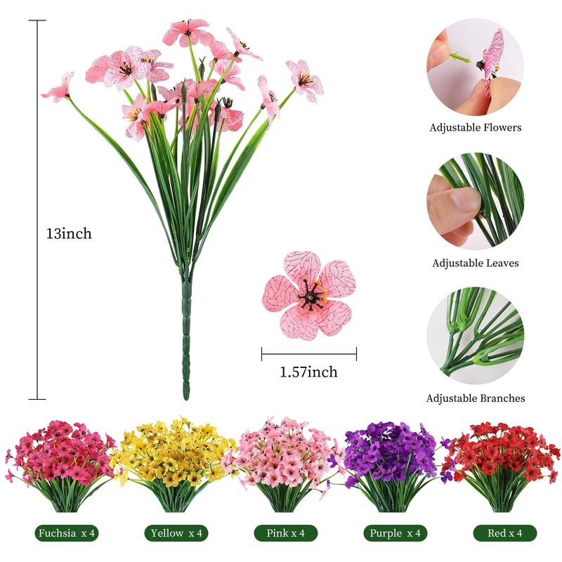 AmyHomie 20 Bundles Artificial Flowers for Outdoors, UV 20 PCS, Pure Multi gallery