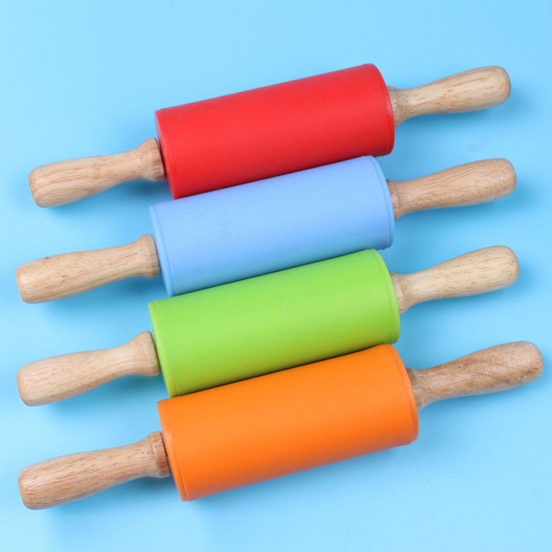 Bread Roller Kids Kitchen Rolling Pin Non Stick Mini Wooden Toy Dumpling gallery