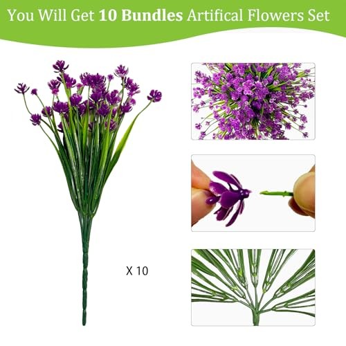 10 Bundles Outdoor Artificial Faux Flowers UV Resistant No Fade Fake Fuchsia gallery