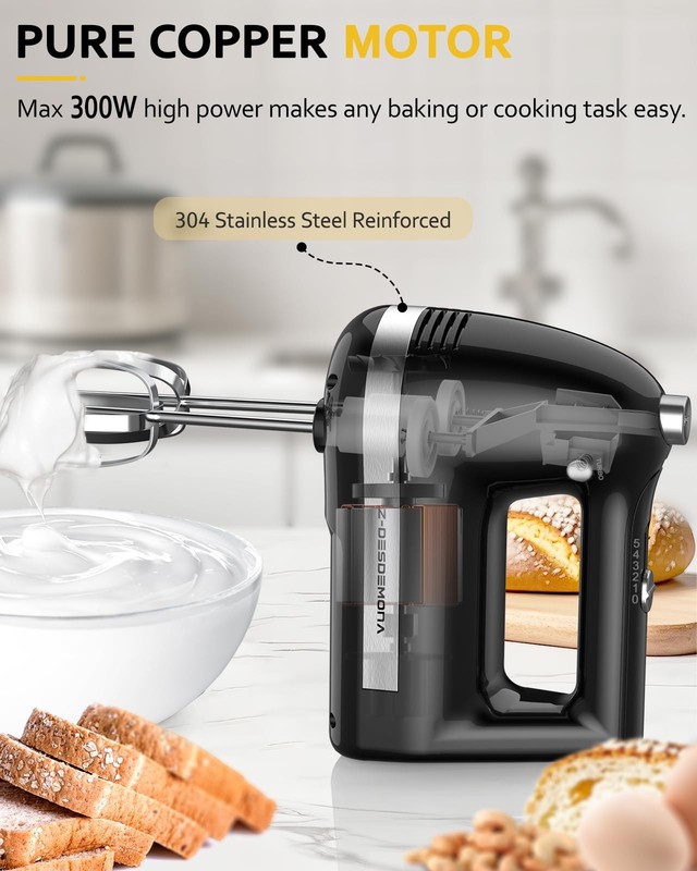 Electric Hand Mixer, Powerful 300W Hand Mixer Electric Handheld with 304 Beat... gallery