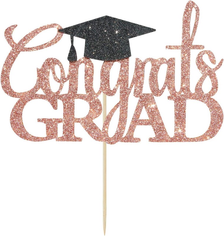 Rose Gold Glitter Congrats Grad Cake Topper - 2026 Graduation Decorations - High gallery