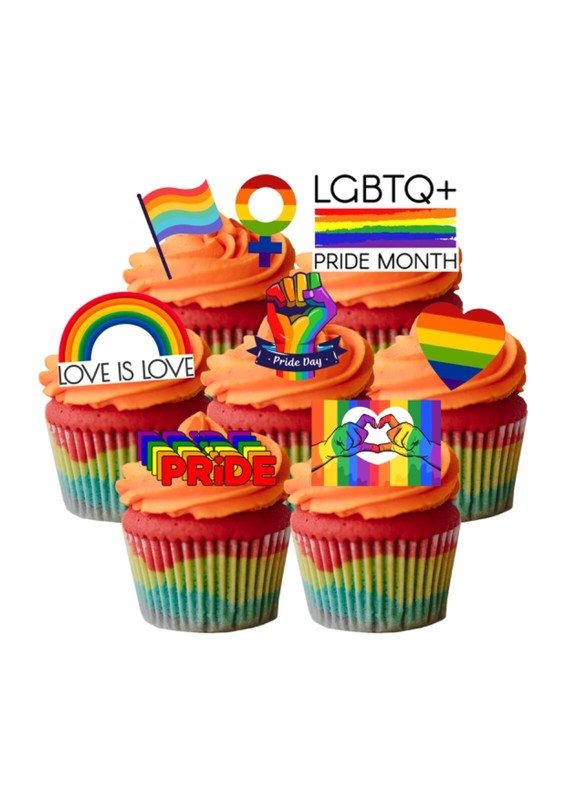 Cake Toppers Pride Month LBGTQIA+ 24 Stand Up Edible Wafer Paper Decorations