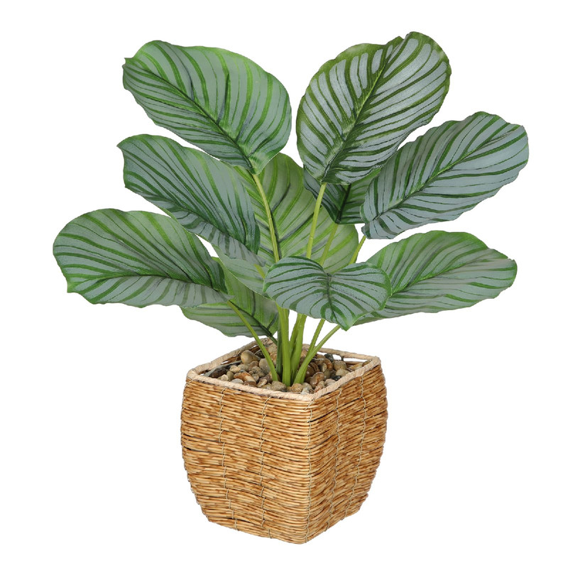 Briful Fake Plants Potted Calathea Orbifolia Artificial Plants Indoor Realistic