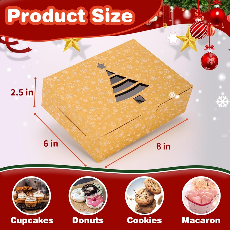 24 PCS 8x6x2.5 Inch Brown Christmas Cookie Box Window Cake Pastry Gift gallery