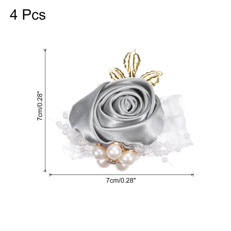4pcs Wrist Corsage Artificial Flower Bracelets Rose Decorative 7x7cm Light Grey gallery