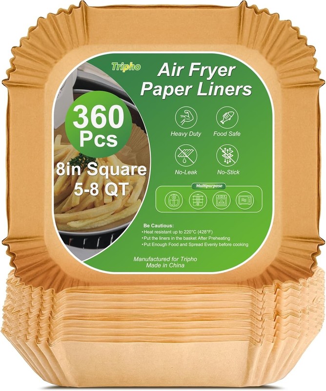 360 Pcs 8” Square Unbleached Heavy Duty Air Fryer Paper Liners Disposable,