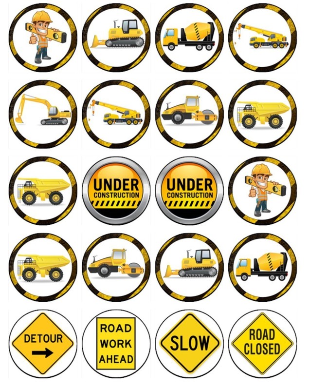 Construction Theme Edible Wafer Cupcake Toppers | Truck Birthday Cake Decoration gallery