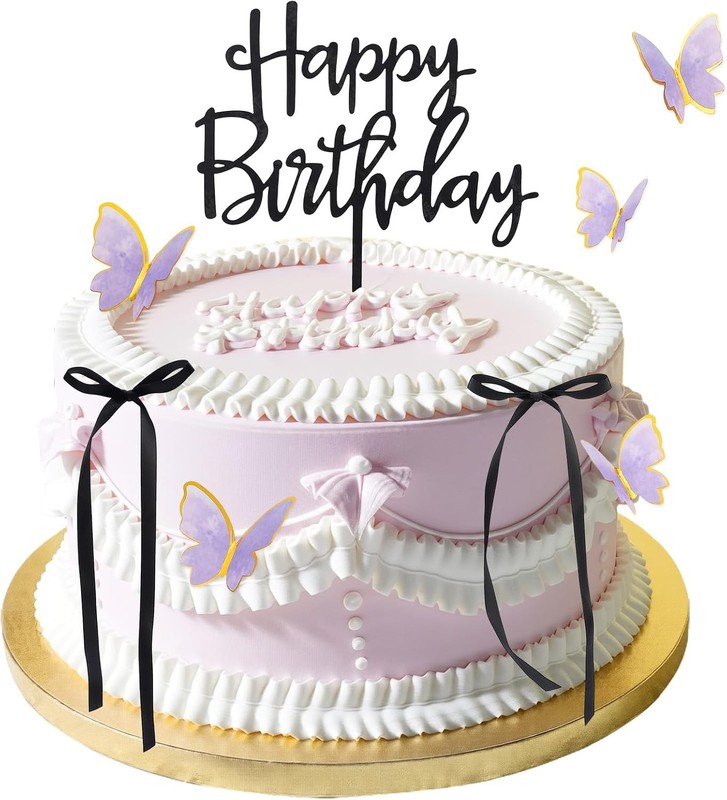 17PCS Happy Birthday Cake Toppers 3D Butterfly Cupcake Topper Pink Purple Gold