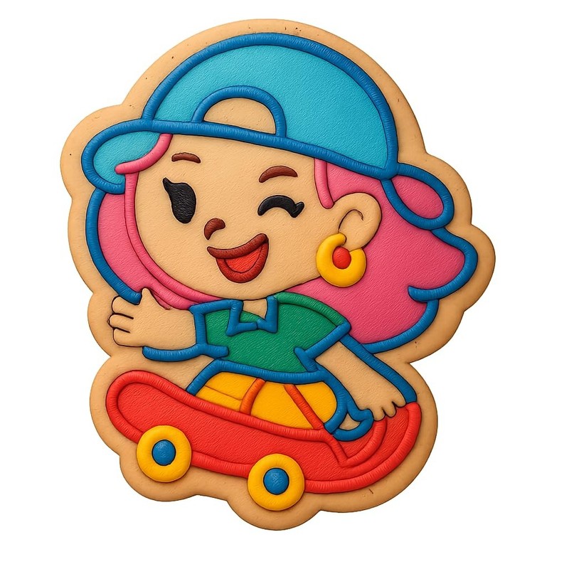 Trickster Chibi Skater Girl Cookie Cutter & Stamp, Fondant & Clay - 4x3.4 gallery