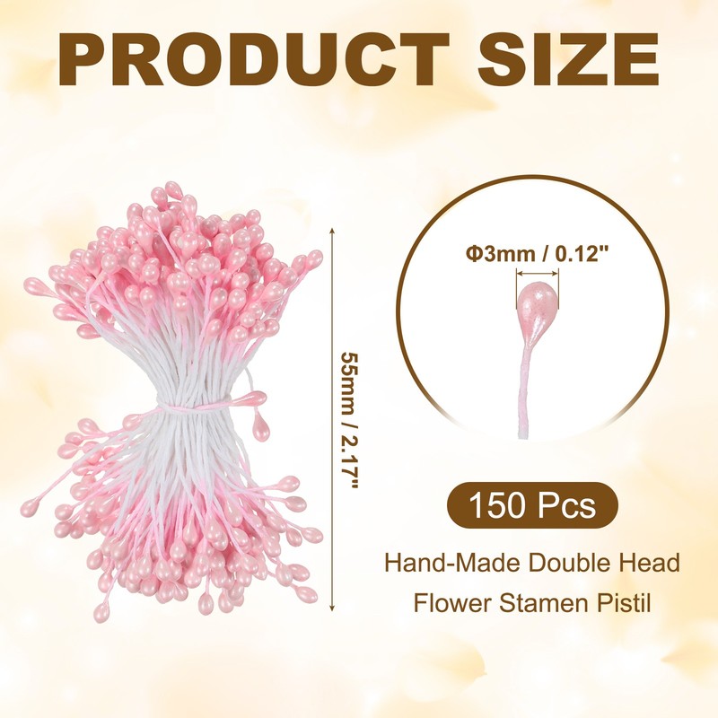3mm Double Heads Flower Stamen, 150 Pcs Artificial Flower Pistil, Light Pink gallery