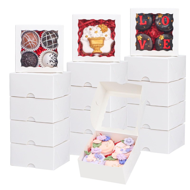 40 Pack White Bakery Boxes 4x4x2 Inches Cookies Boxes Mini Bundt Cake Boxes P…